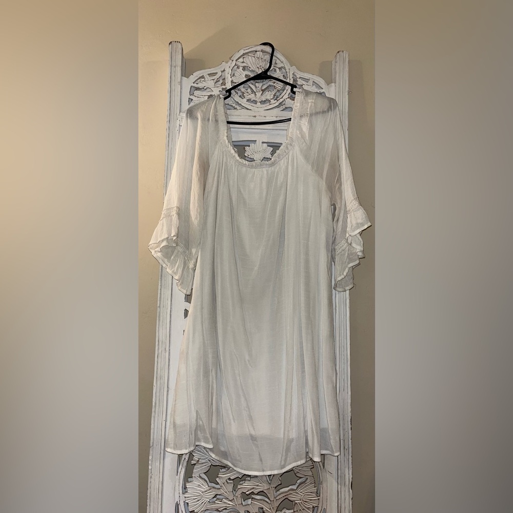 Elegant White Sheer Blouse Dress